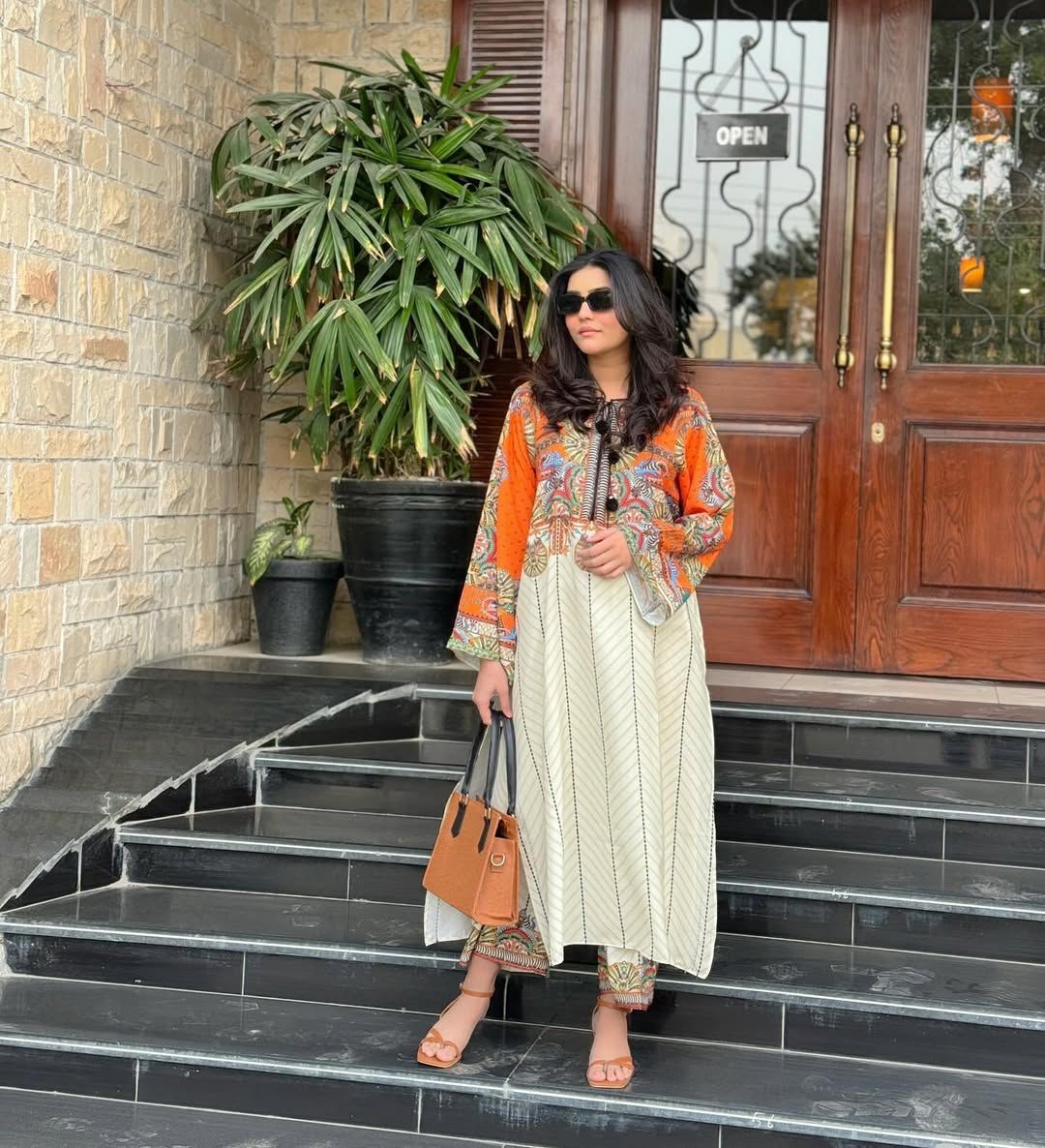 Elegant Orange & Beige Embroidered Lawn Suit – Traditional Pakistani Summer Wear for Women