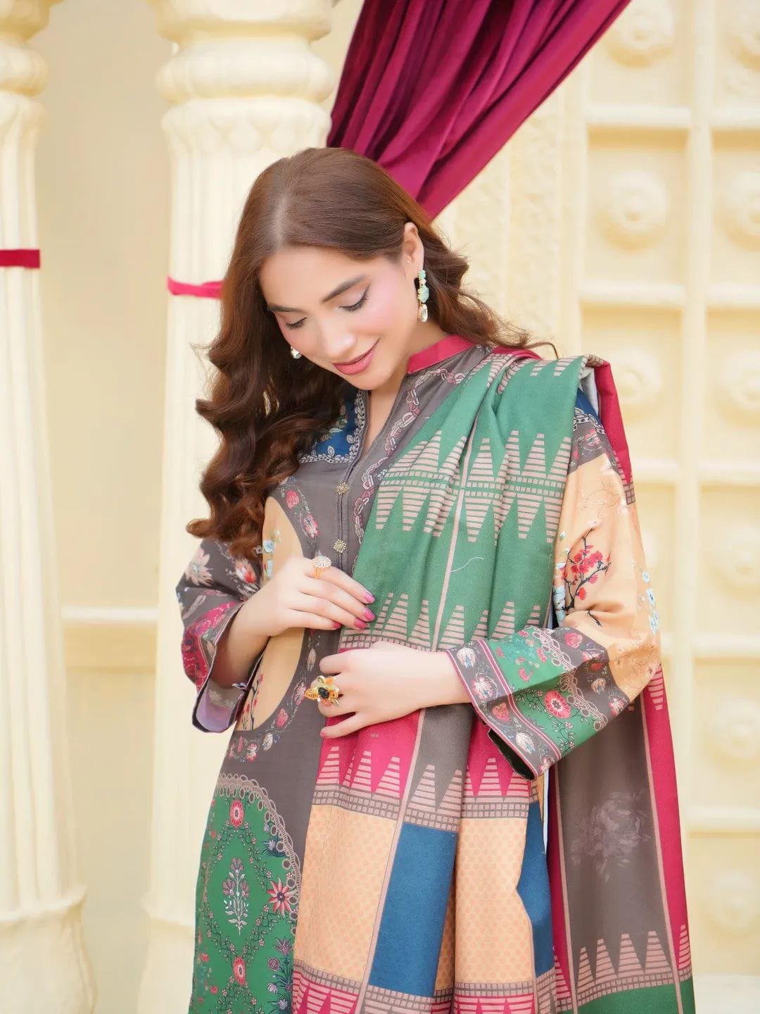 Elegant Woman in Colorful Traditional Pakistani Outfit MWF COLLECTION