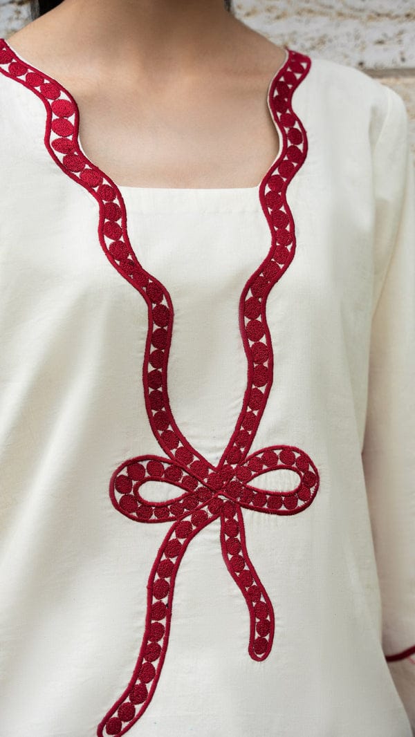 "Red and White Embroidered Kurta Set" MWF COLLECTION
